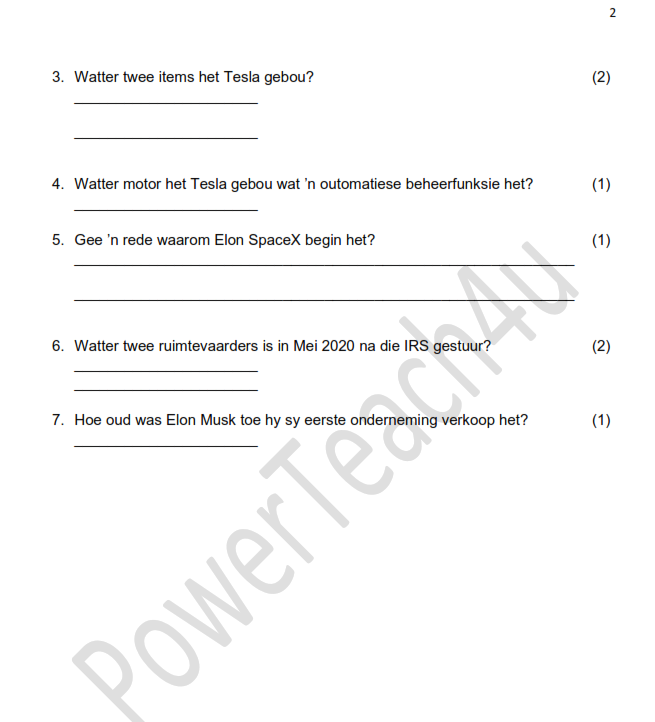 Gr 6 - Afrikaans Vraestel - Elon Musk