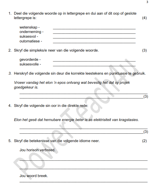 Gr 6 - Afrikaans Vraestel - Elon Musk