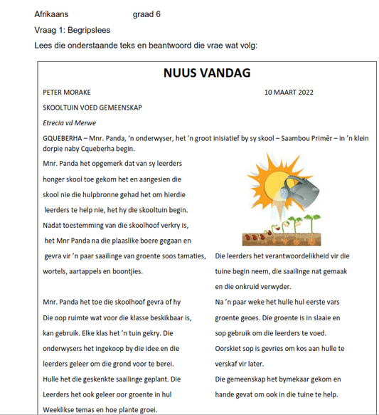Leesbegrip en talleer - Koerantberig